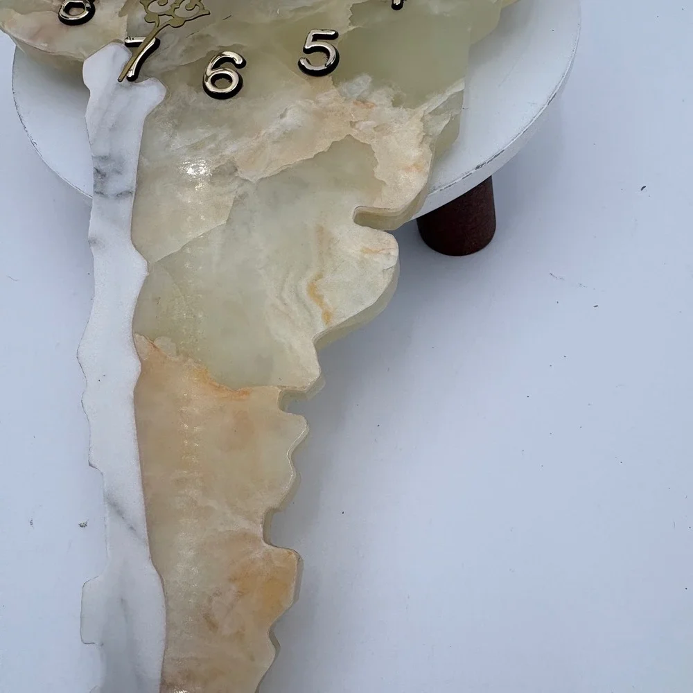 Natural Onyx Stone South America Wall Clock Gold‎ Hands Red Accents